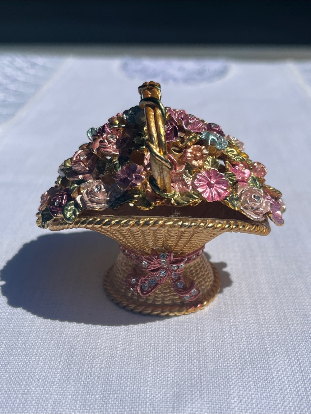 Versailles Collection Bejeweled Enamel Small Flower Basket Trinket Jewelry Box